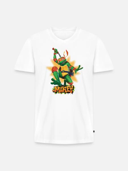 TMNT Mutant Mayhem Turtle Mikey - Men's Premium Organic T-shirt with V-neck - white