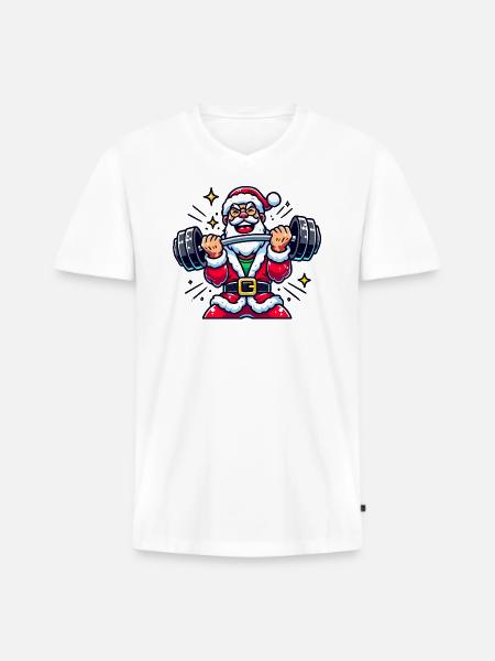 Lifting Santa - Men's Premium Organic T-shirt with V-neck - white