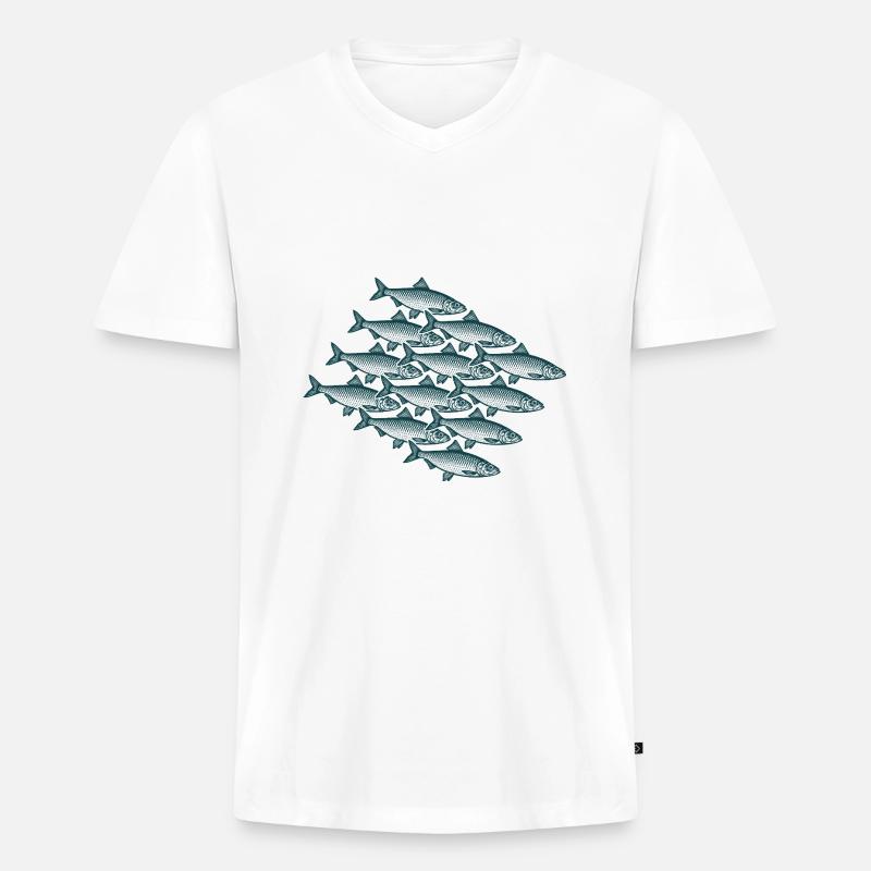 Schwarm Intelligenz - Hering Schwarm - Männer Premium Bio T-Shirt mit V-Ausschnitt - Weiß