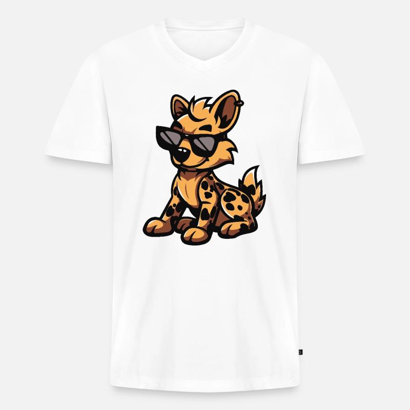 Hyäne Cool Comic - Männer Premium Bio T-Shirt mit V-Ausschnitt - Weiß