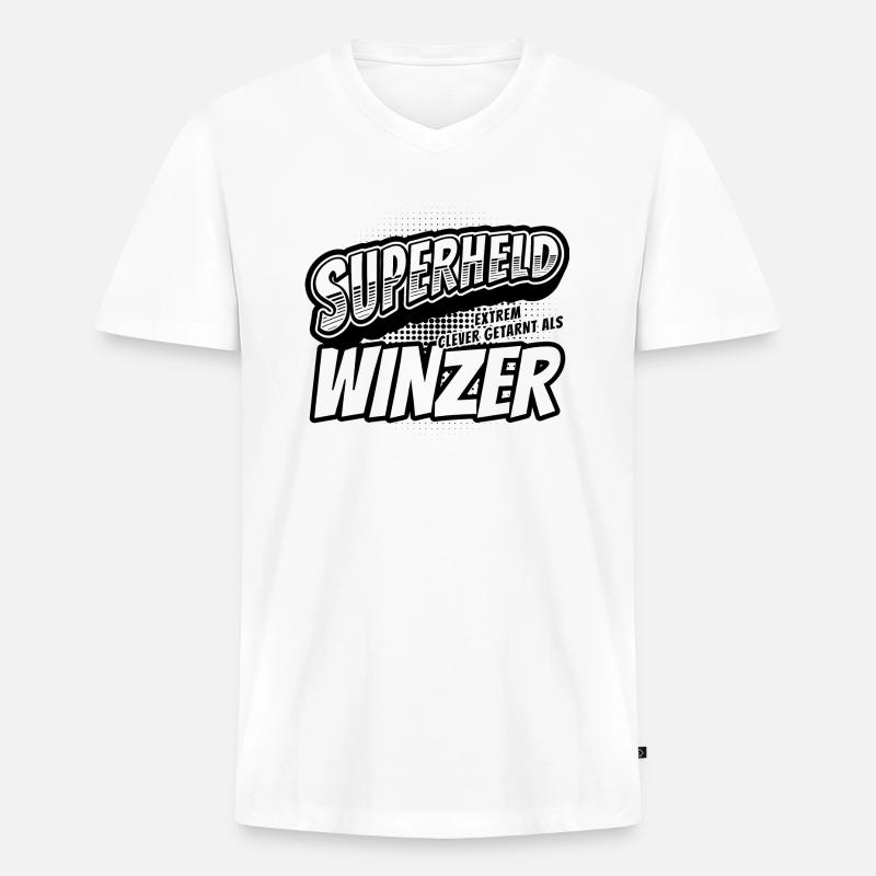 Superheld, clever getarnt als Winzer - Männer Premium Bio T-Shirt mit V-Ausschnitt - Weiß
