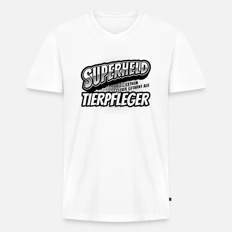 Superheld, clever getarnt als Tierpfleger - Männer Premium Bio T-Shirt mit V-Ausschnitt - Weiß