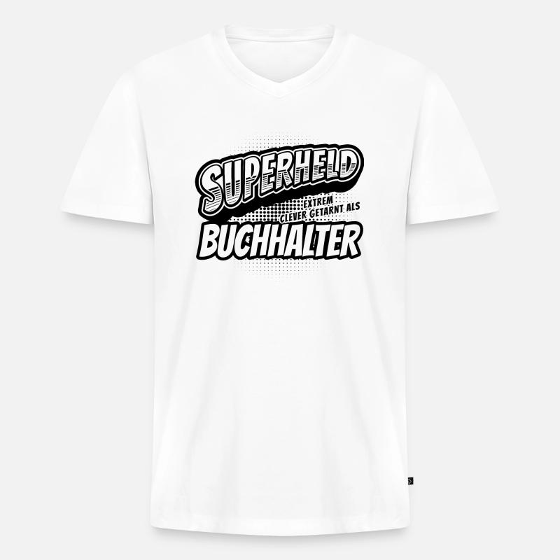 Superheld, clever getarnt als Buchhalter - Männer Premium Bio T-Shirt mit V-Ausschnitt - Weiß