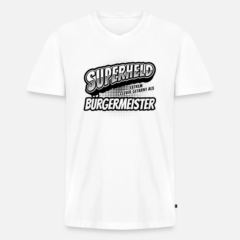 Superheld, clever getarnt als Bürgermeister - Männer Premium Bio T-Shirt mit V-Ausschnitt - Weiß