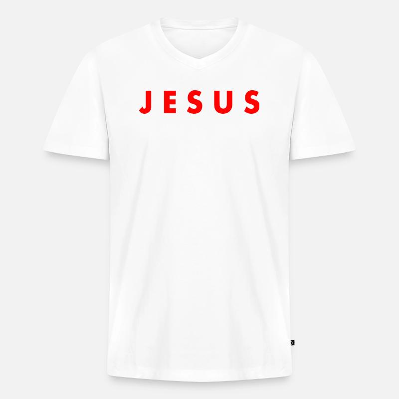 Jesus - Männer Premium Bio T-Shirt mit V-Ausschnitt - Weiß