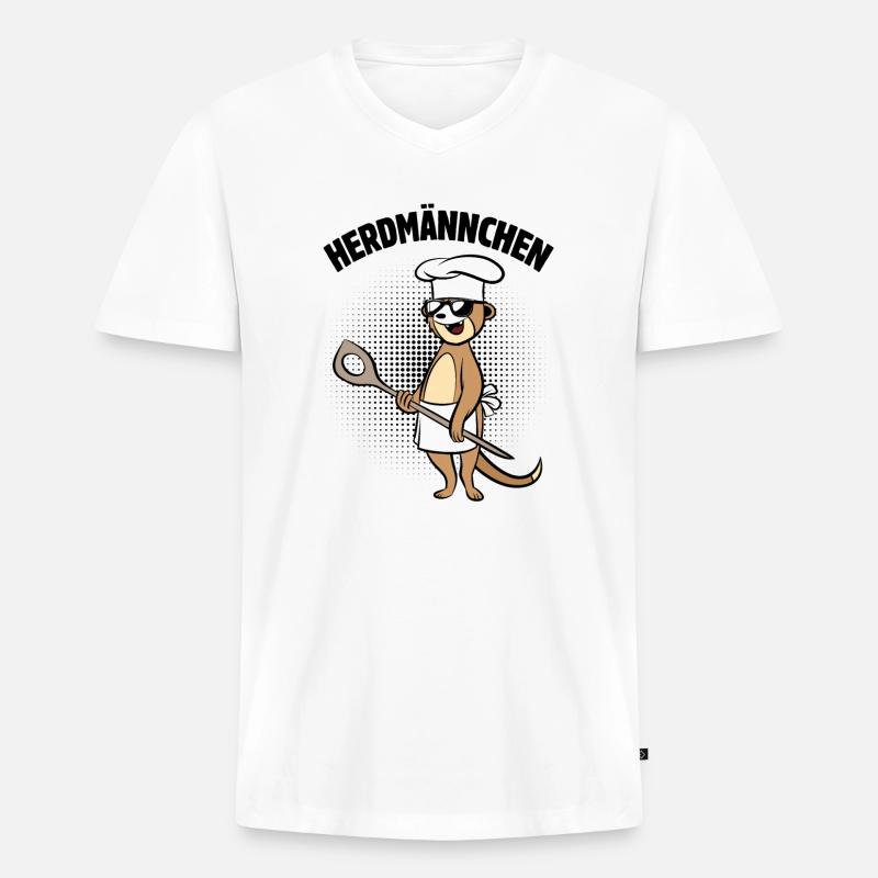 Herdmännchen - Erdmännchen mit Kochlöffel - Männer Premium Bio T-Shirt mit V-Ausschnitt - Weiß