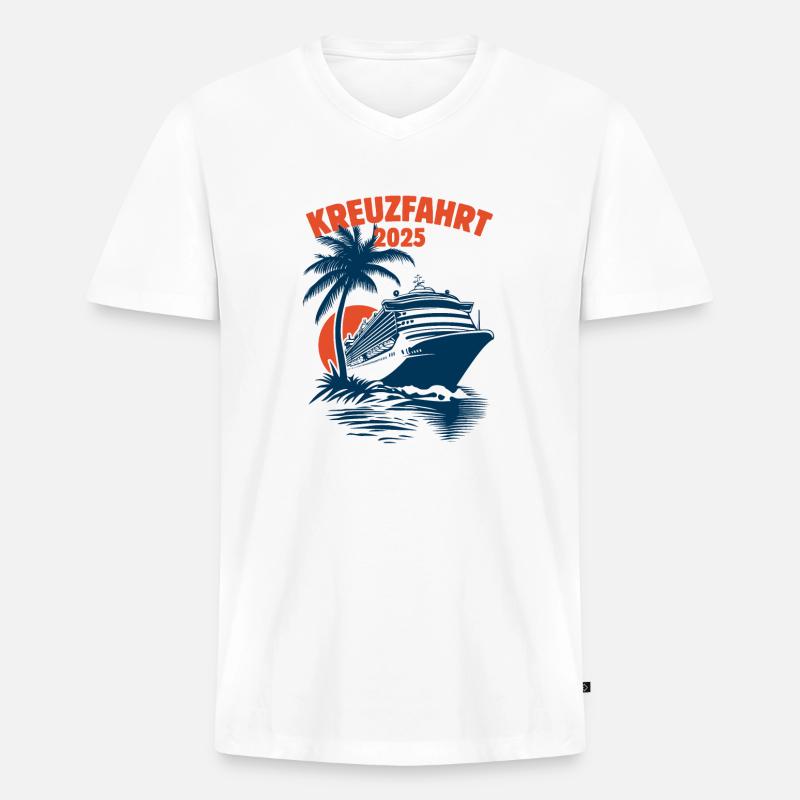 Kreuzfahrt 2025, Kreuzfahrtschiff, Schiffsreise - Männer Premium Bio T-Shirt mit V-Ausschnitt - Weiß