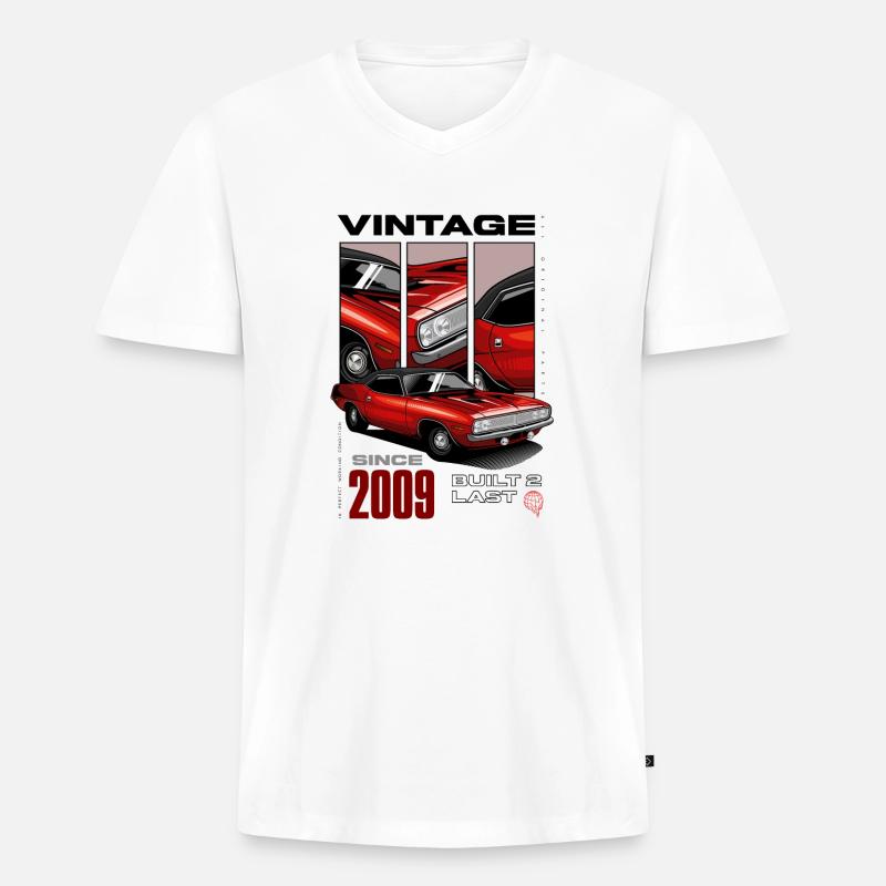Ich bin nicht alt, ich bin ein Oldtimer, Oldtimer Jahrgang 2009 - Männer Premium Bio T-Shirt mit V-Ausschnitt - Weiß