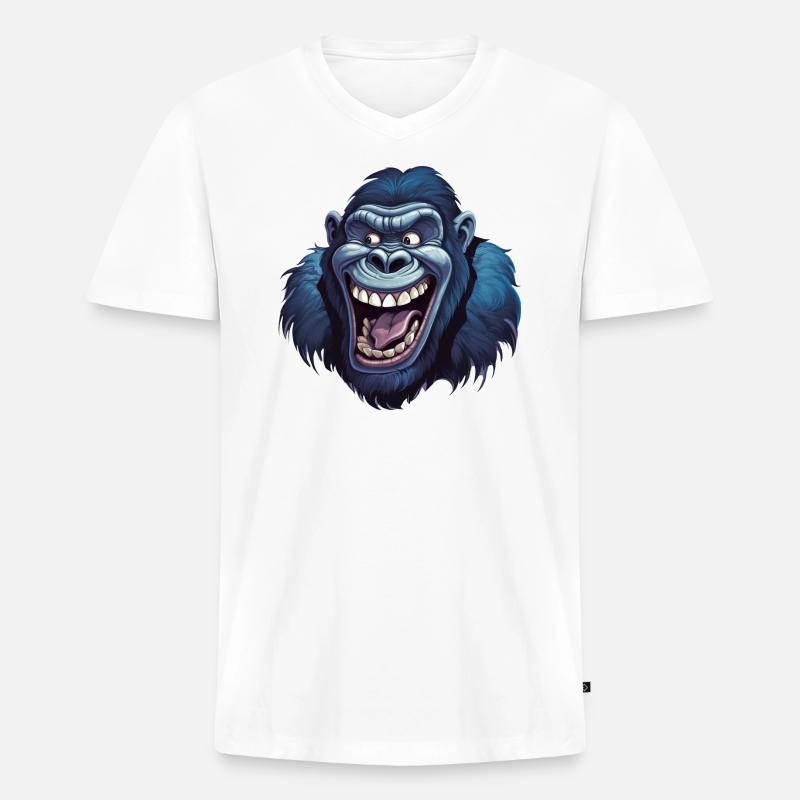 Lustiger Gorilla Grinst - Männer Premium Bio T-Shirt mit V-Ausschnitt - Weiß