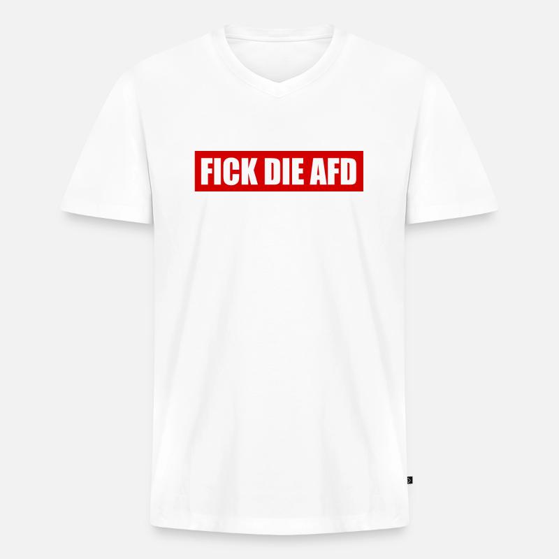 Fick die afd - Männer Premium Bio T-Shirt mit V-Ausschnitt - Weiß