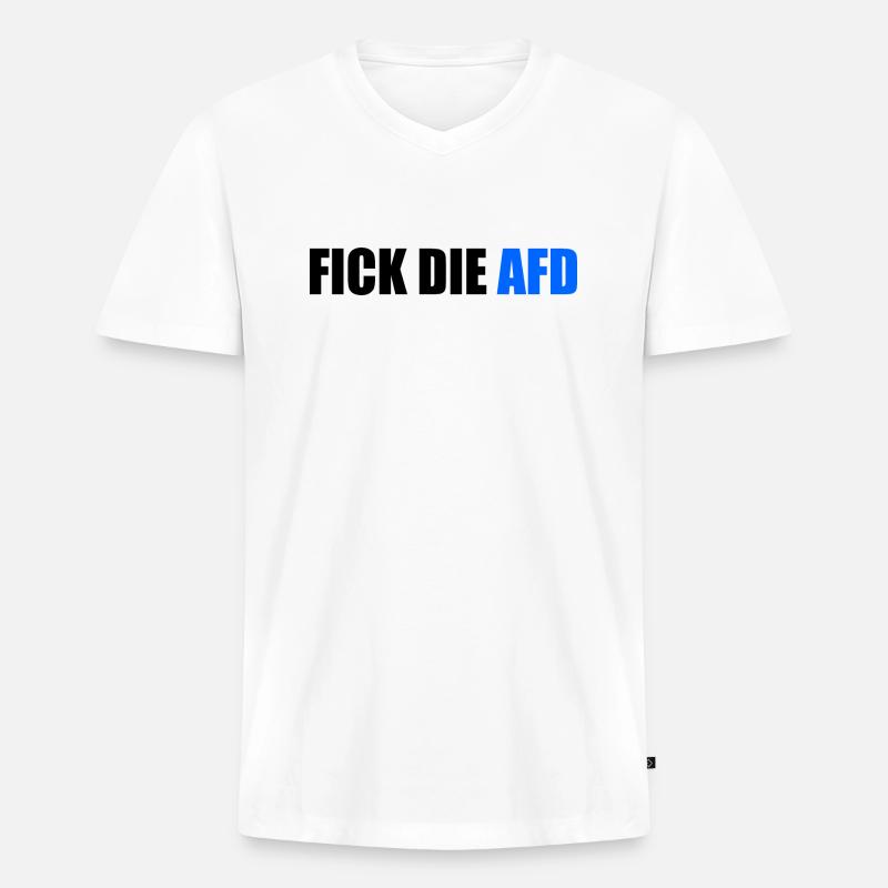 Fick die afd - Männer Premium Bio T-Shirt mit V-Ausschnitt - Weiß