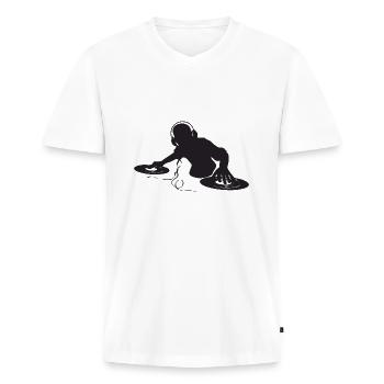 DJ - Musique - T-shirt encolure en V Premium bio Homme - blanc - Devant - Nico (187cm)