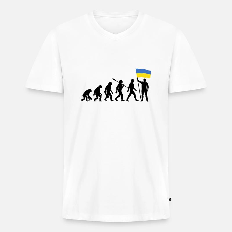 Ukraine - Evolution - Flagge - Nation - Männer Premium Bio T-Shirt mit V-Ausschnitt - Weiß