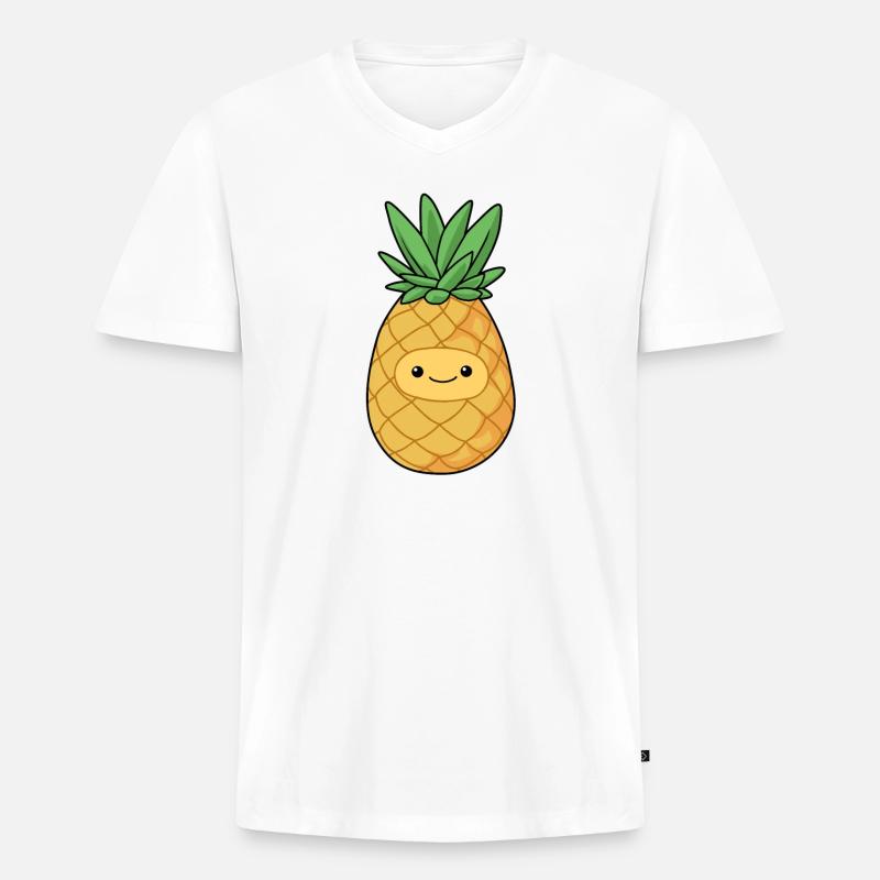 Comic Ananas Pineapple - Männer Premium Bio T-Shirt mit V-Ausschnitt - Weiß