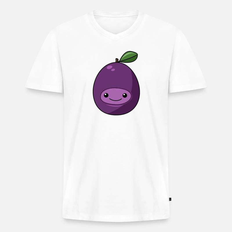 Comic Pflaume - Männer Premium Bio T-Shirt mit V-Ausschnitt - Weiß