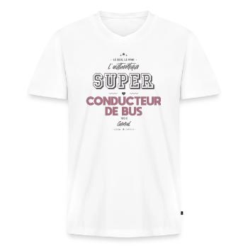 L authentique super conducteur de bus - T-shirt encolure en V Premium bio Homme - blanc - Devant - Nico (187cm)