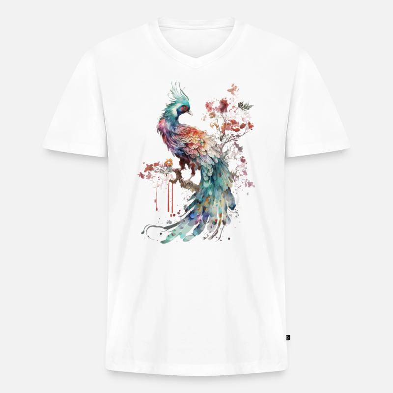 Vogel - Chinesischer Phönix - Männer Premium Bio T-Shirt mit V-Ausschnitt - Weiß