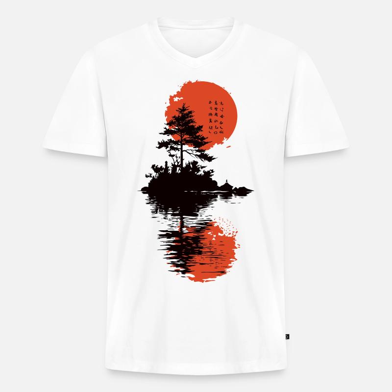 Japan Tree - Männer Premium Bio T-Shirt mit V-Ausschnitt - Weiß