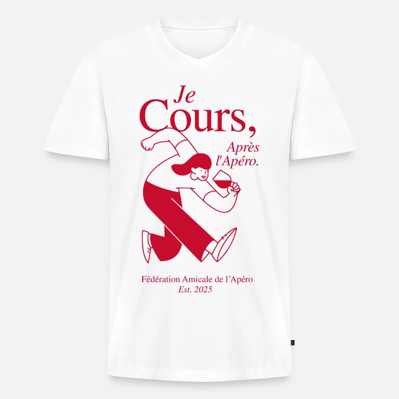 Ich laufe dem Apéro hinterher - Männer Premium Bio T-Shirt mit V-Ausschnitt - Weiß