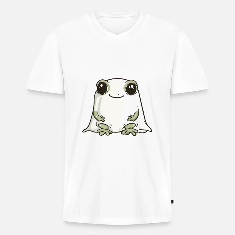 Frosch Halloween Comic Geist - Männer Premium Bio T-Shirt mit V-Ausschnitt - Weiß