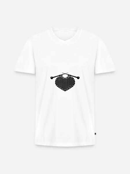 Herz aus Wolle - Männer Premium Bio T-Shirt mit V-Ausschnitt - Weiß