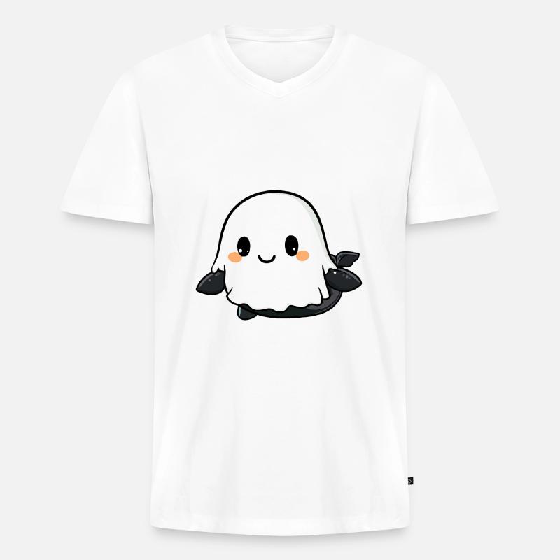 Wal Halloween Comic Geist - Männer Premium Bio T-Shirt mit V-Ausschnitt - Weiß
