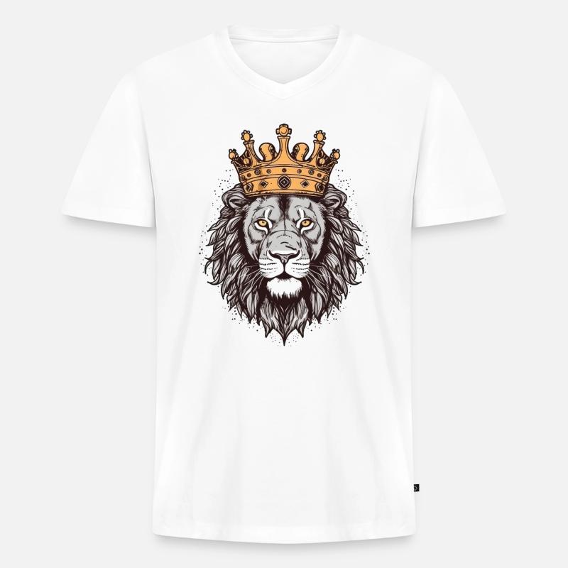 Löwe mit Krone - Männer Premium Bio T-Shirt mit V-Ausschnitt - Weiß