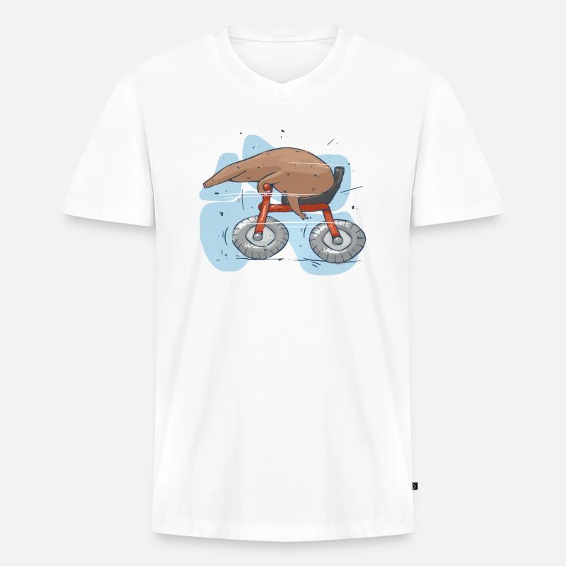 Mole auf dem Rad - Männer Premium Bio T-Shirt mit V-Ausschnitt - Weiß