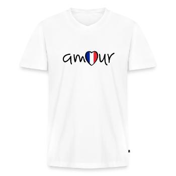 Amour pour la France avec drapeau. Amour ou l’amour - T-shirt encolure en V Premium bio Homme - blanc - Devant - Nico (187cm)