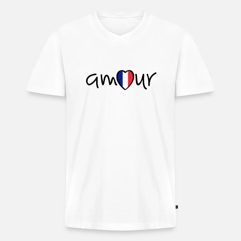 Liebe zu Frankreich mit Flagge. Amour oder l' amour - Männer Premium Bio T-Shirt mit V-Ausschnitt - Weiß