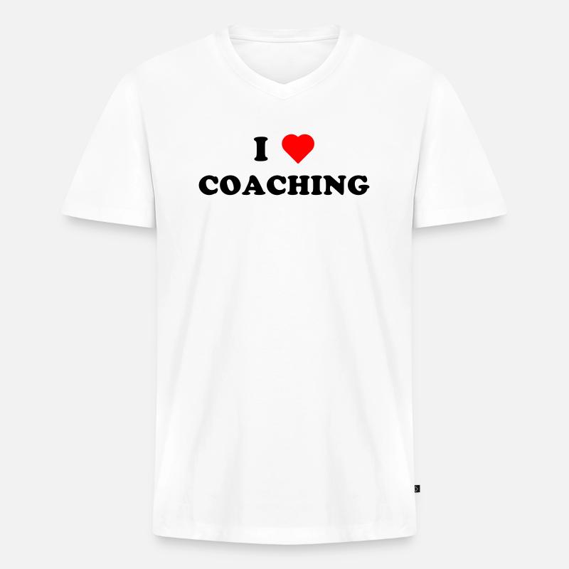 I LOVE COACHING (schwarz) - Männer Premium Bio T-Shirt mit V-Ausschnitt - Weiß