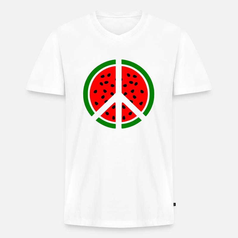 Wassermelone melone peacezeichen - Männer Premium Bio T-Shirt mit V-Ausschnitt - Weiß