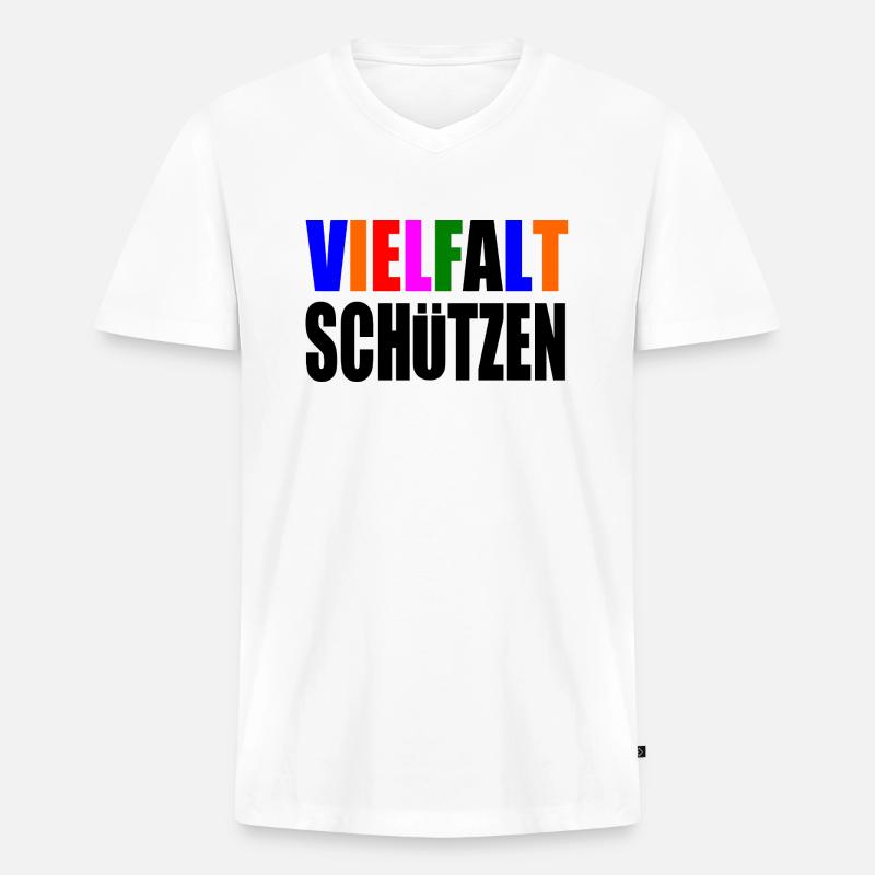 vielfalt schützen - Männer Premium Bio T-Shirt mit V-Ausschnitt - Weiß