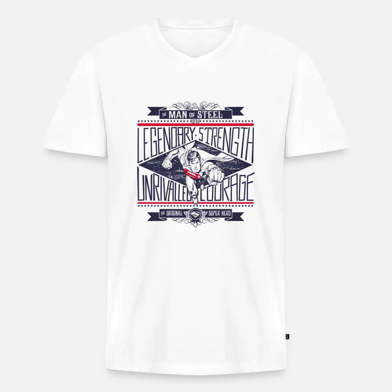 Superman Legendary Strength - Männer Premium Bio T-Shirt mit V-Ausschnitt - Weiß