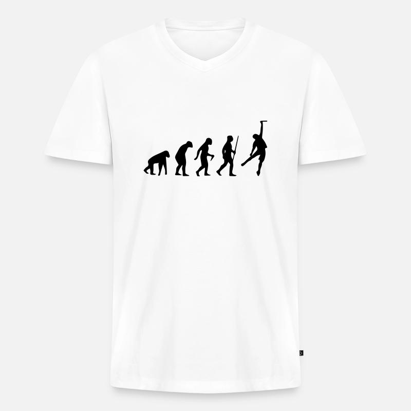 KLETTERN EVOLUTIONSTHEORIE SHIRT - Männer Premium Bio T-Shirt mit V-Ausschnitt - Weiß