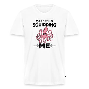 Poulpe Poulpe Tentacule de mer Poulpe Poulpe Poulpe Poulpe - T-shirt encolure en V Premium bio Homme - blanc - Devant - Nico (187cm)