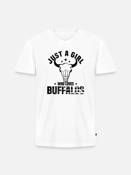 Buffle Bison Buffle Amérindien - T-shirt encolure en V Premium bio Homme - blanc