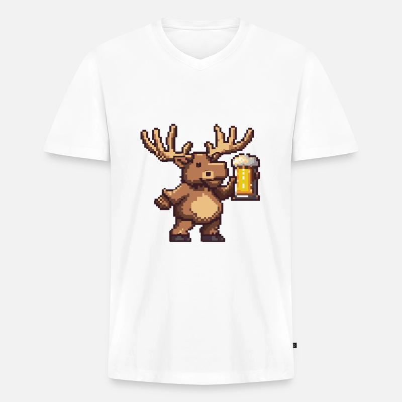 Elch Pixel Bier - Männer Premium Bio T-Shirt mit V-Ausschnitt - Weiß