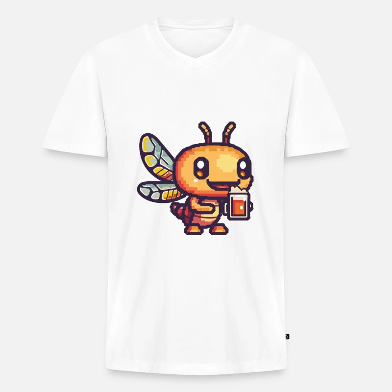 Libelle Pixel Bier - Männer Premium Bio T-Shirt mit V-Ausschnitt - Weiß