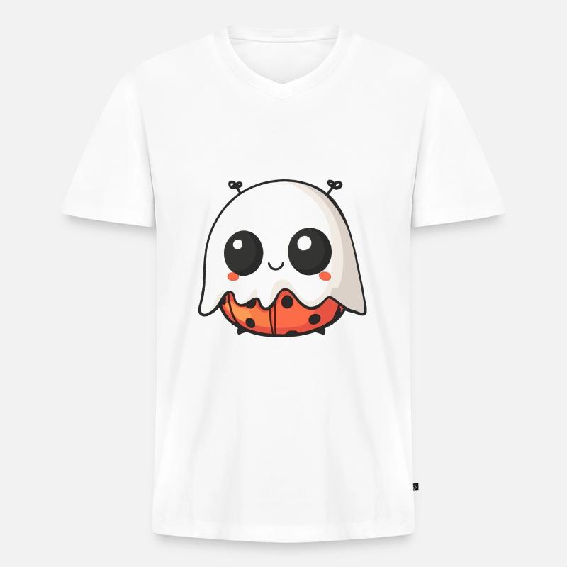 Ladybug Halloween Comic Ghost - Men's Premium Organic T-shirt with V-neck - white