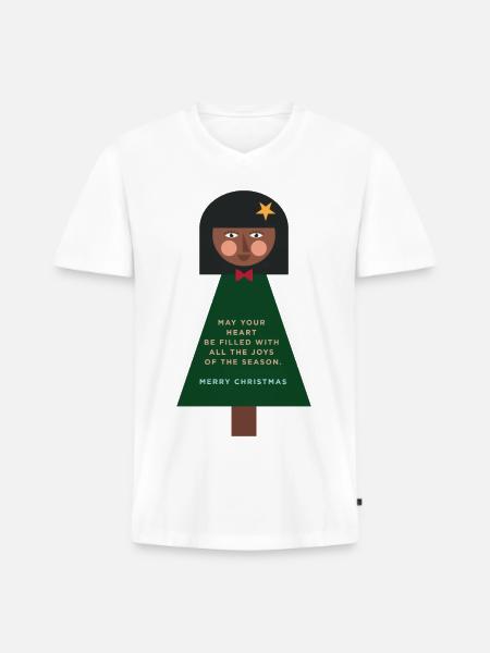 Weihnachtsgruß-Puppe im Grün - Männer Premium Bio T-Shirt mit V-Ausschnitt - Weiß