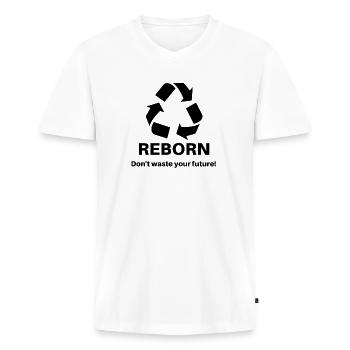 Herboren, herboren christelijke kleding - Mannen Premium Bio T-shirt met V-hals - wit - Voor - Nico (187cm)