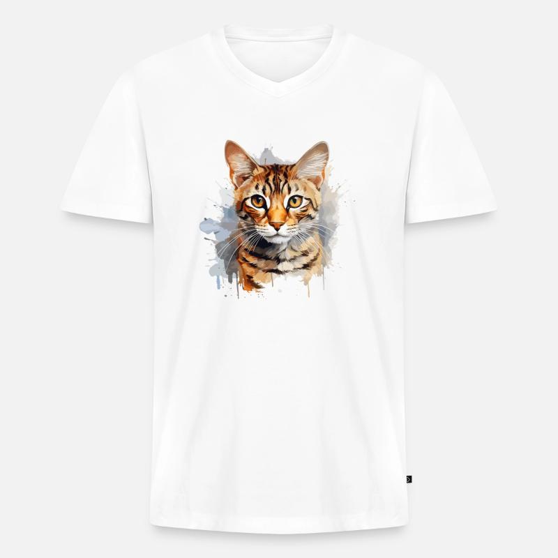 Bengal Katze - Männer Premium Bio T-Shirt mit V-Ausschnitt - Weiß