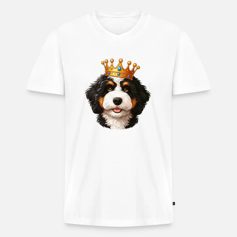 Bernedoodle Hund Krone - Männer Premium Bio T-Shirt mit V-Ausschnitt - Weiß
