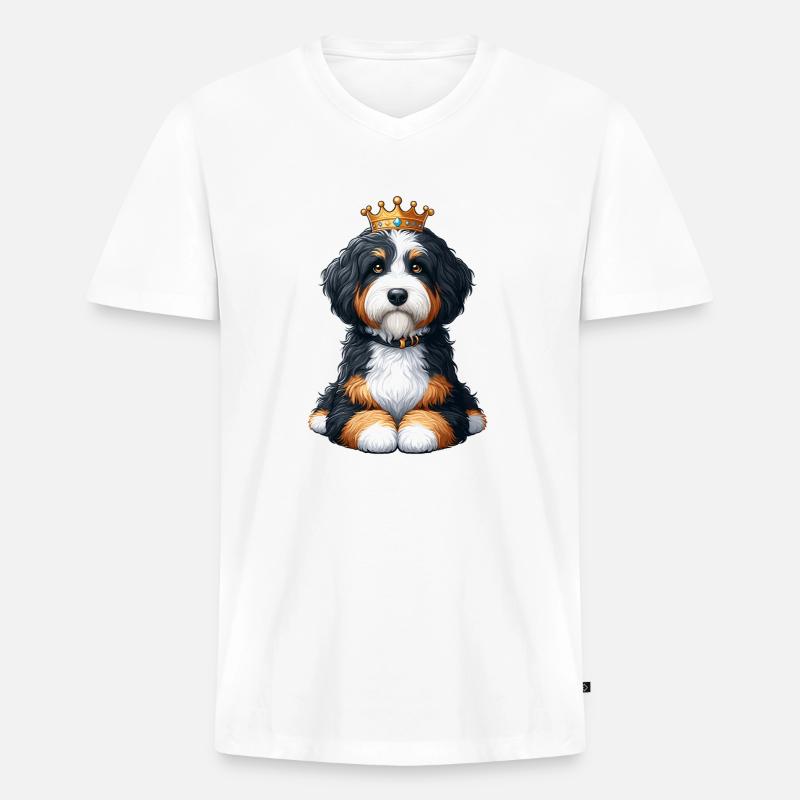 Bernedoodle Hund Krone - Männer Premium Bio T-Shirt mit V-Ausschnitt - Weiß