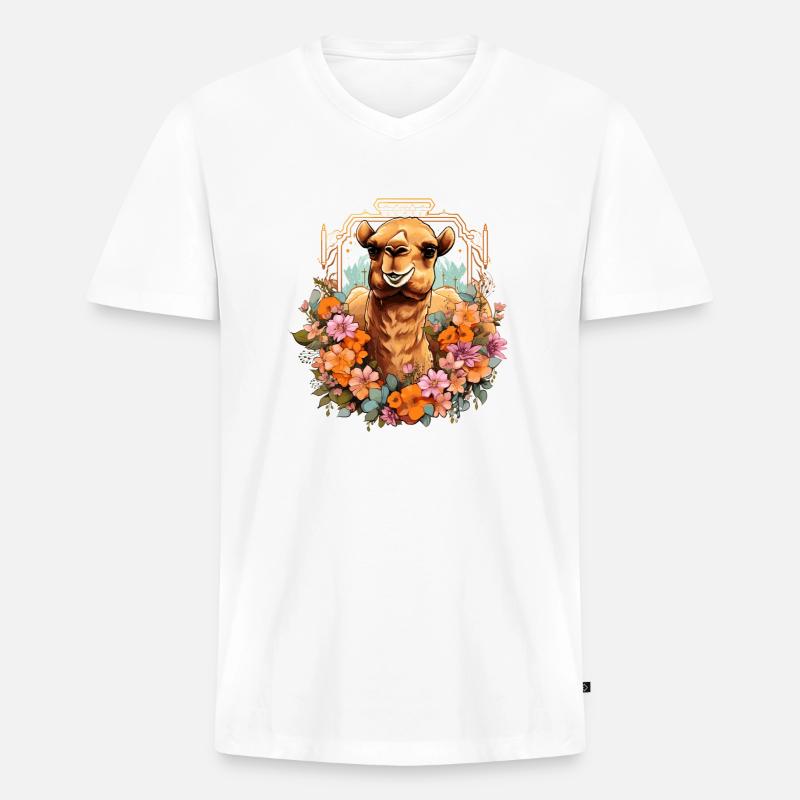 Kamel Kamelkopf Blumen - Männer Premium Bio T-Shirt mit V-Ausschnitt - Weiß