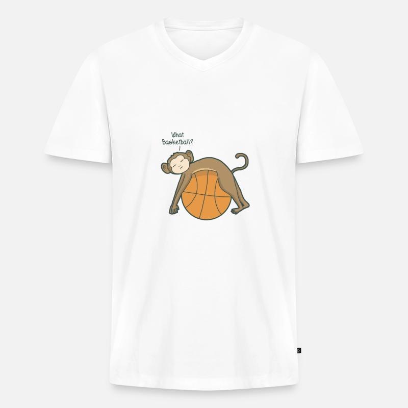 Basketball Monkey Affe - Männer Premium Bio T-Shirt mit V-Ausschnitt - Weiß