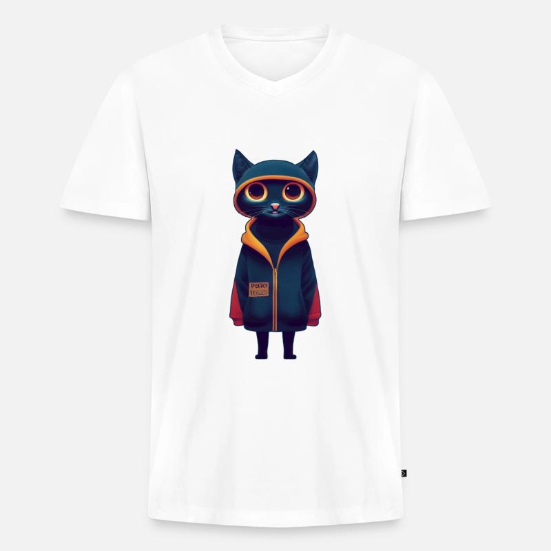 Katze mit Pulli - Männer Premium Bio T-Shirt mit V-Ausschnitt - Weiß