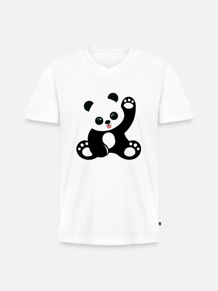 Cute sitting panda cartoon - Men's Premium Organic T-shirt with V-neck - white