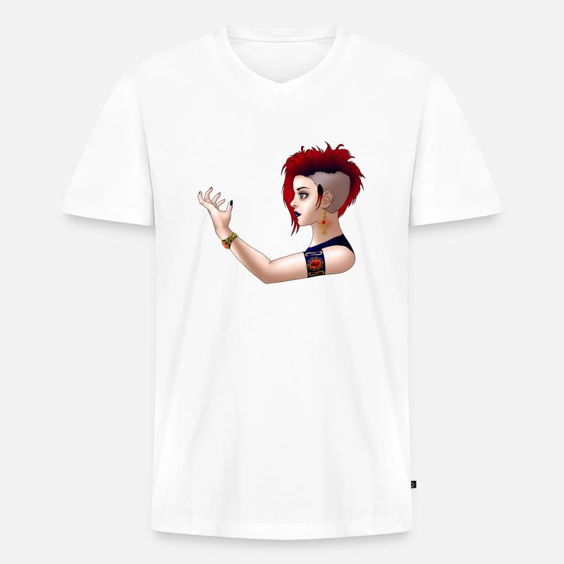 Gothic Punk Mädchen - Männer Premium Bio T-Shirt mit V-Ausschnitt - Weiß